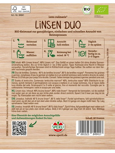 BIO Keimsprossen-Saat Linsen Duo